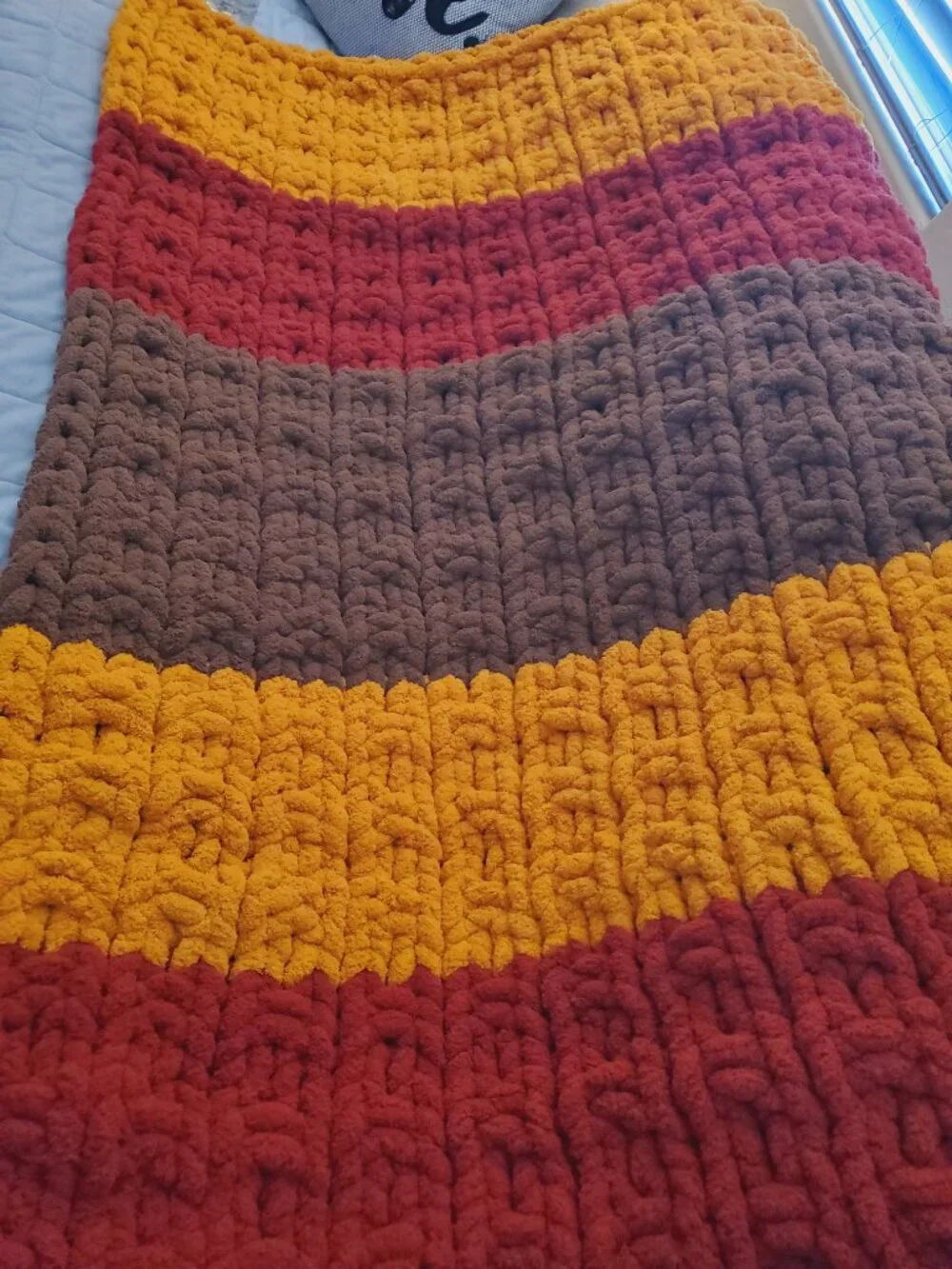 Handmade Chunky Knit Chenille Fall Colors Throw Blanket 60x40, Soft Cozy